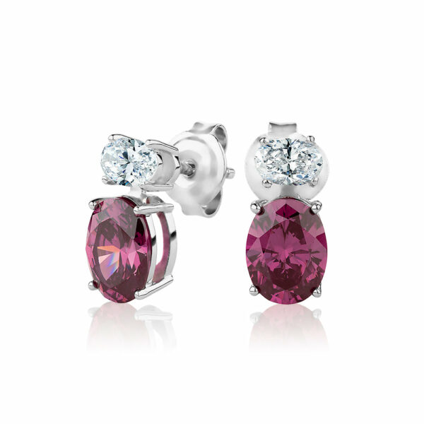 Oval drop earrings with rhodolite simulants and 0.42 carats* of diamond simulants in sterling silver