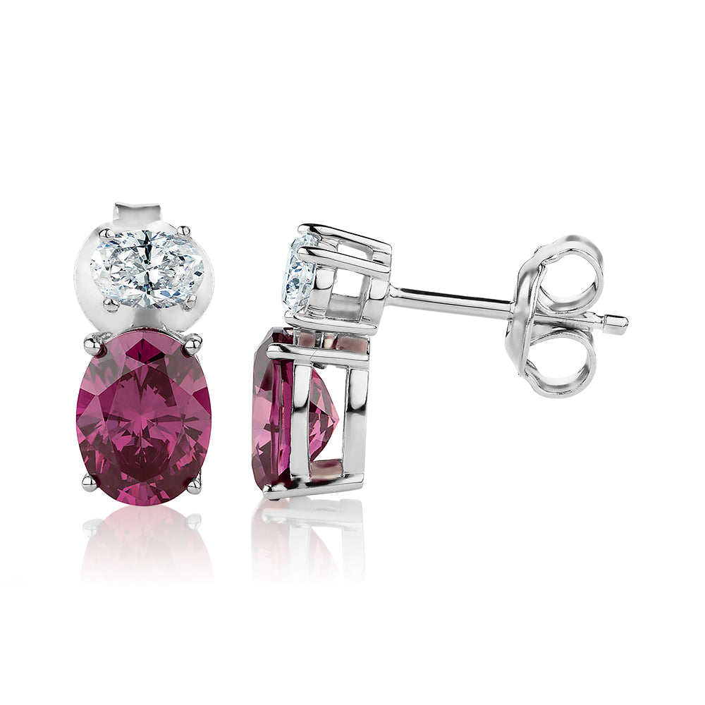 Oval drop earrings with rhodolite simulants and 0.42 carats* of diamond simulants in sterling silver - Image 2