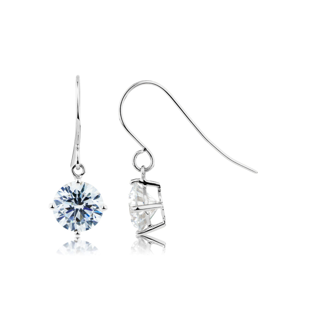 Round Brilliant drop earrings with 2 carats* of diamond simulants in 10 carat white gold - Image 2