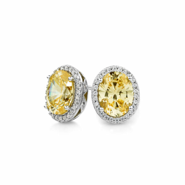 Oval and Round Brilliant halo stud earrings with 4.06 carats* of diamond simulants in sterling silver
