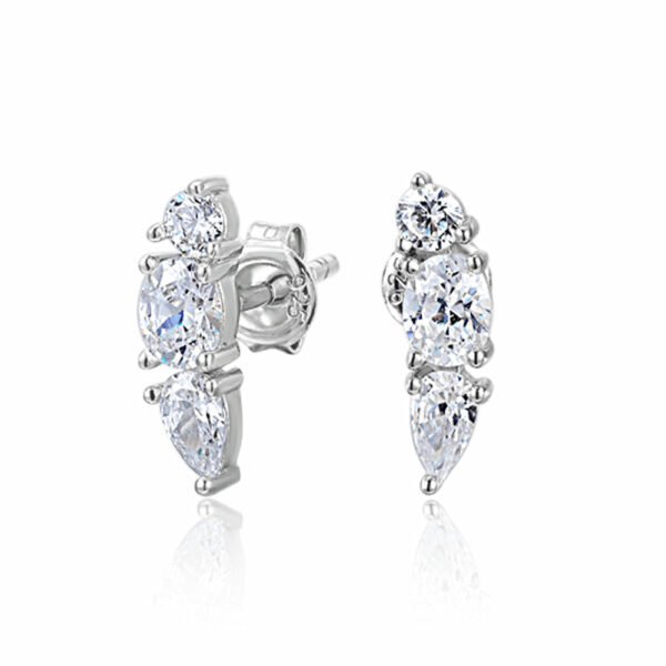 Pear and Round Brilliant climber earrings in sterling silver