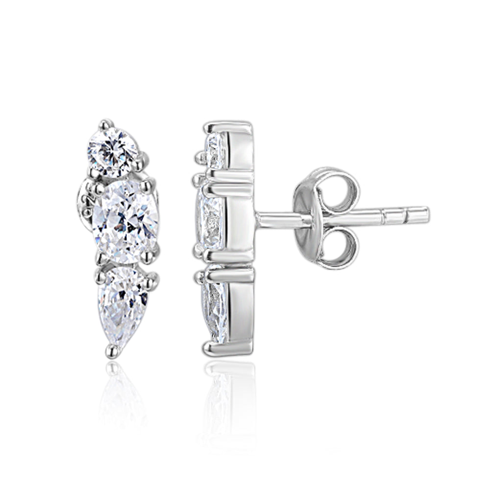 Pear and Round Brilliant climber earrings in sterling silver - Image 2