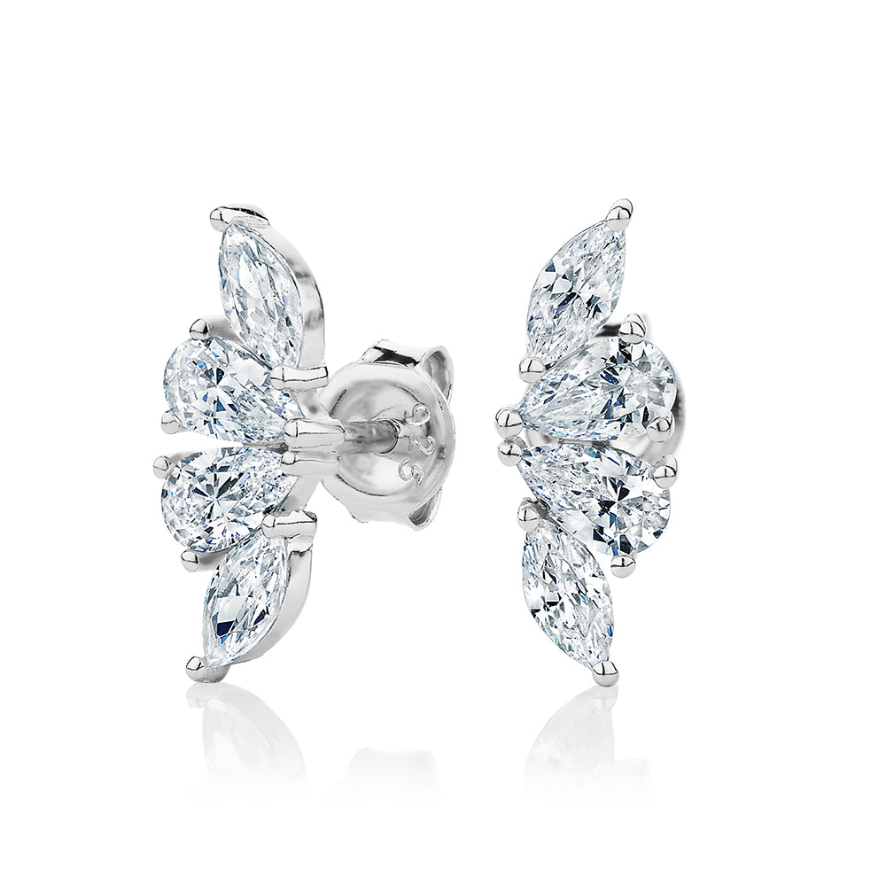 Pear and Marquise climber earrings in sterling silver