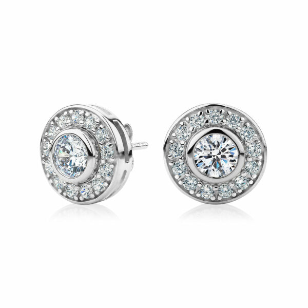Round Brilliant halo stud earrings with 1.9 carats* of diamond simulants in sterling silver