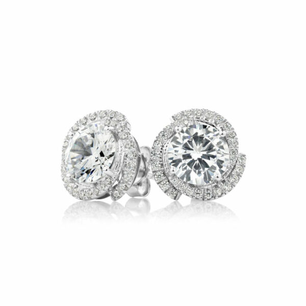 Round Brilliant halo stud earrings with 2.27 carats* of diamond simulants in 10 carat white gold