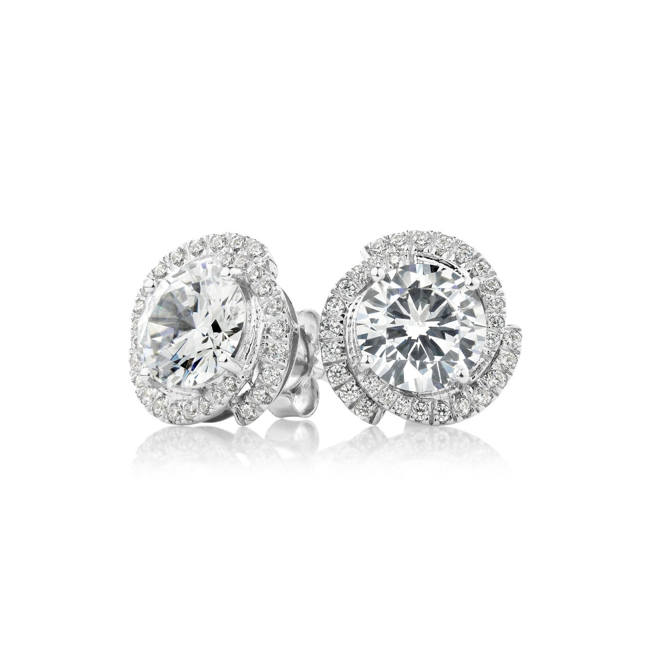 Round Brilliant halo stud earrings with 2.27 carats* of diamond simulants in 10 carat white gold