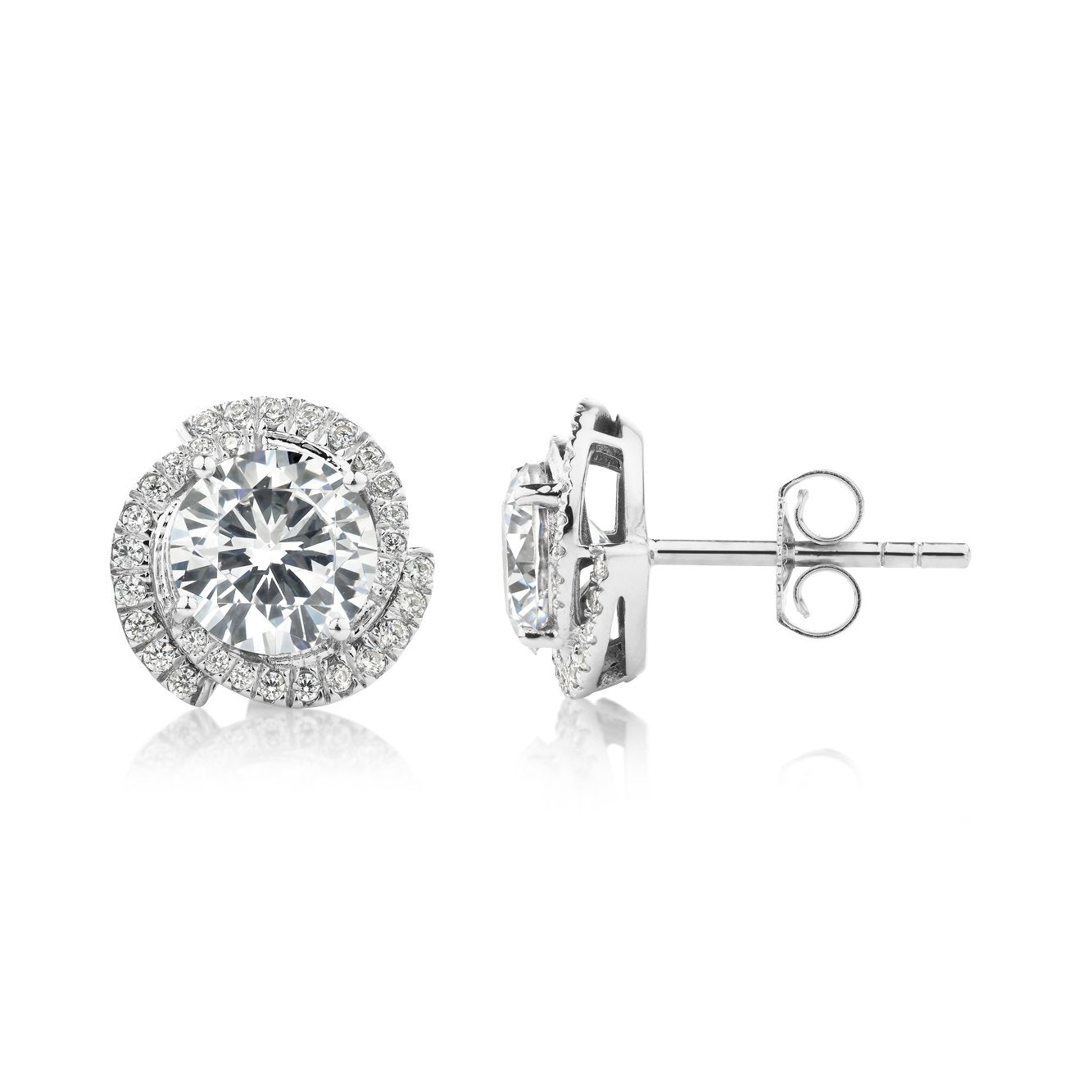 Round Brilliant halo stud earrings with 2.27 carats* of diamond simulants in 10 carat white gold - Image 2