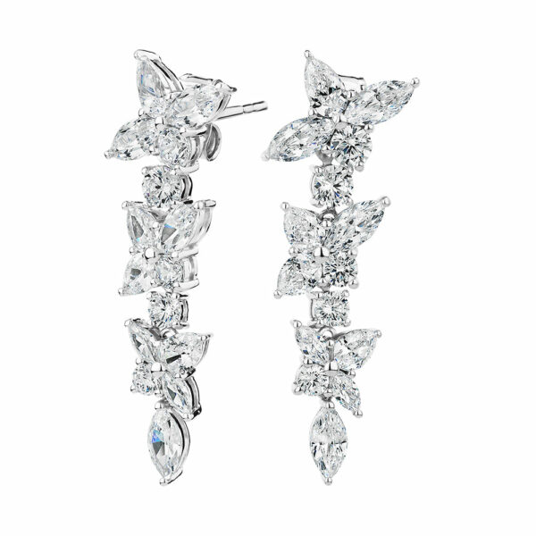 Marquise and Round Brilliant fancy earrings with 5.26 carats* of diamond simulants in sterling silver