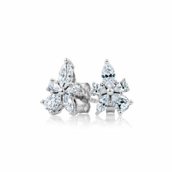 Marquise and Pear stud earrings with 1.42 carats* of diamond simulants in 10 carat white gold