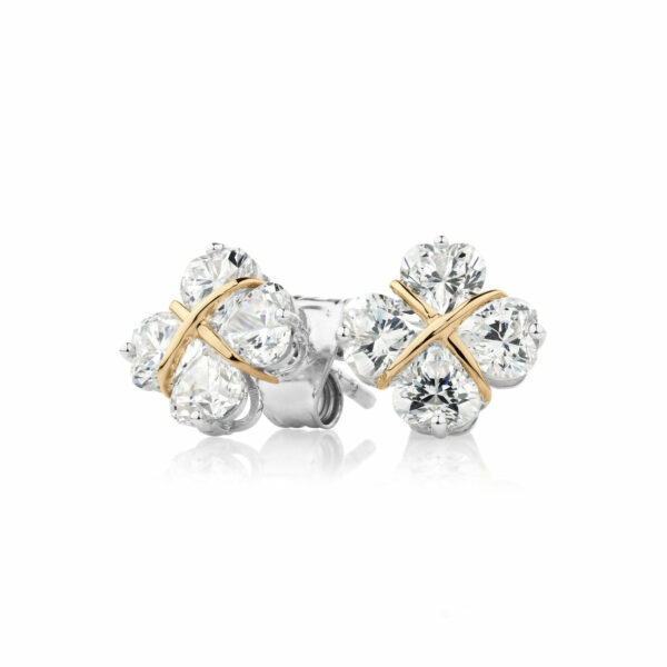 Heart fancy earrings with 2 carats* of diamond simulants in 10 carat yellow gold and sterling silver