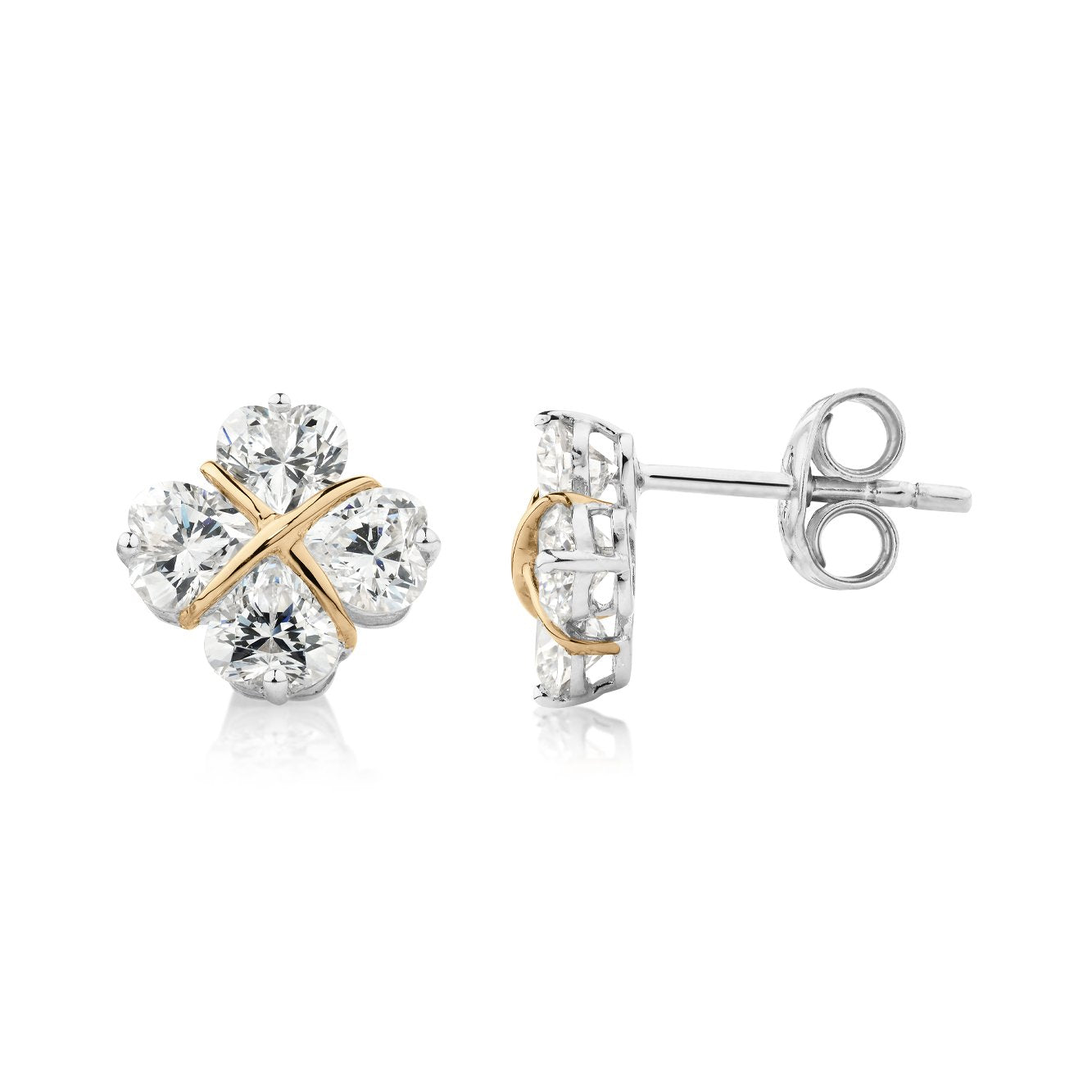 Heart fancy earrings with 2 carats* of diamond simulants in 10 carat yellow gold and sterling silver - Image 2