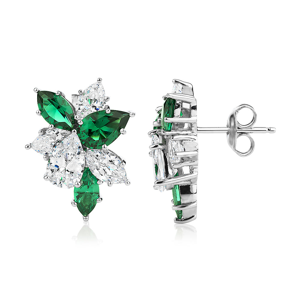 Pear and Marquise fancy earrings with emerald simulants and 3.86 carats* of diamond simulants in sterling silver - Image 2
