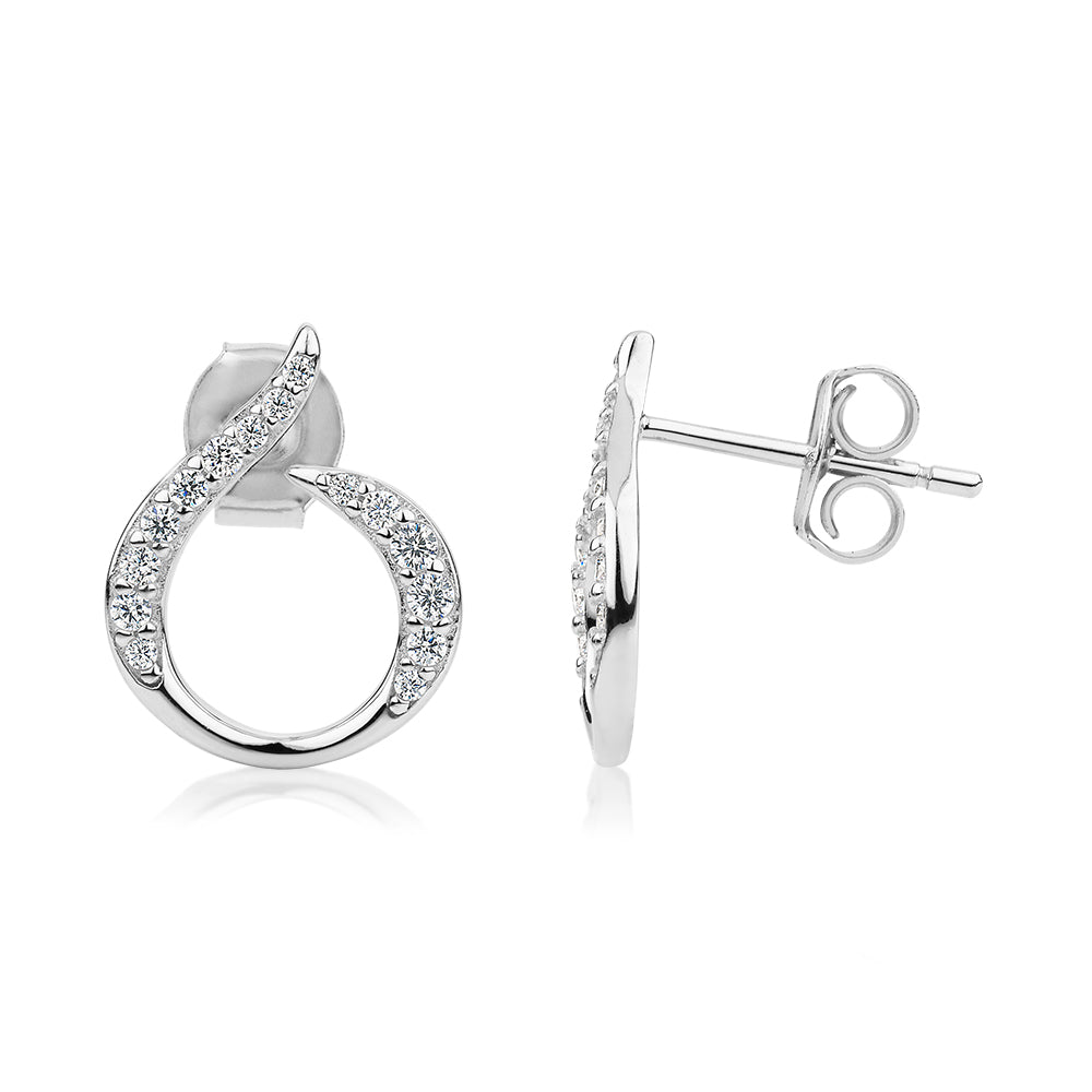 Round Brilliant diamond simulant fancy earrings in sterling silver - Image 2