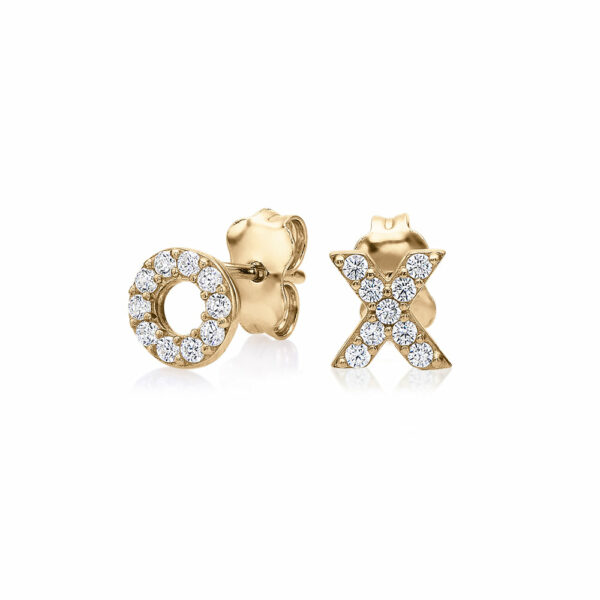 Round Brilliant fancy earrings with diamond simulants in 10 carat yellow gold