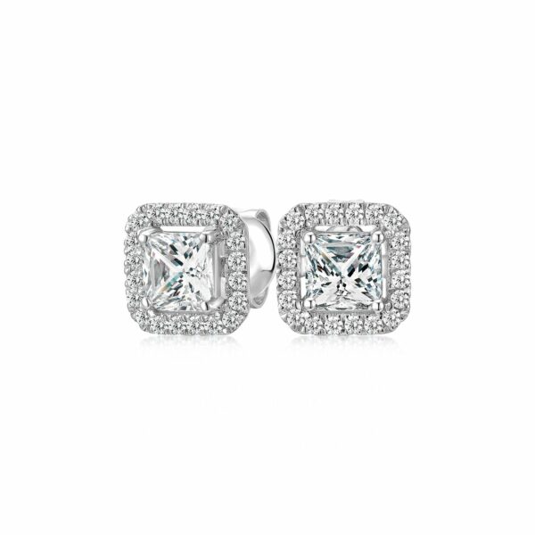 Princess Cut and Round Brilliant stud earrings with 1.69 carats* of diamond simulants in 10 carat white gold