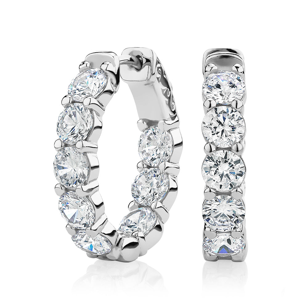 Round Brilliant hoop earrings with 5.76 carats* of diamond simulants in sterling silver