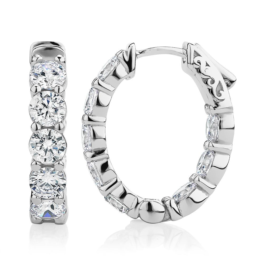 Round Brilliant hoop earrings with 5.76 carats* of diamond simulants in sterling silver - Image 2