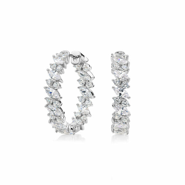 Round Brilliant and Marquise hoop earrings with 4 carats* of diamond simulants in sterling silver