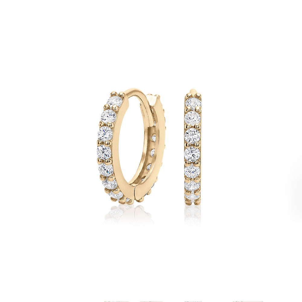Round Brilliant hoop earrings with diamond simulants in 10 carat yellow gold