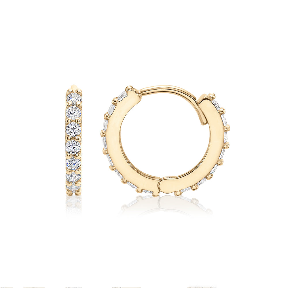 Round Brilliant hoop earrings with diamond simulants in 10 carat yellow gold - Image 2