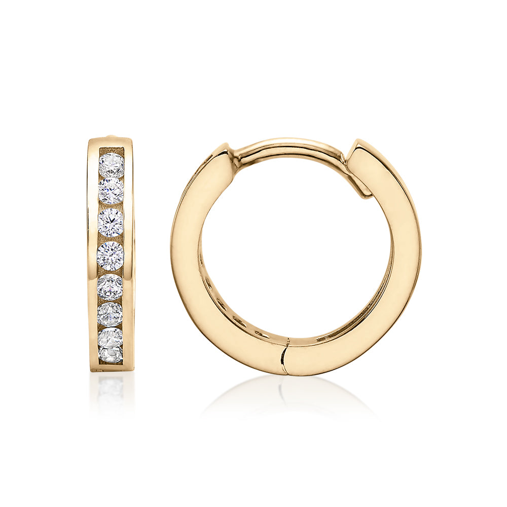 Round Brilliant hoop earrings with diamond simulants in 10 carat yellow gold - Image 2