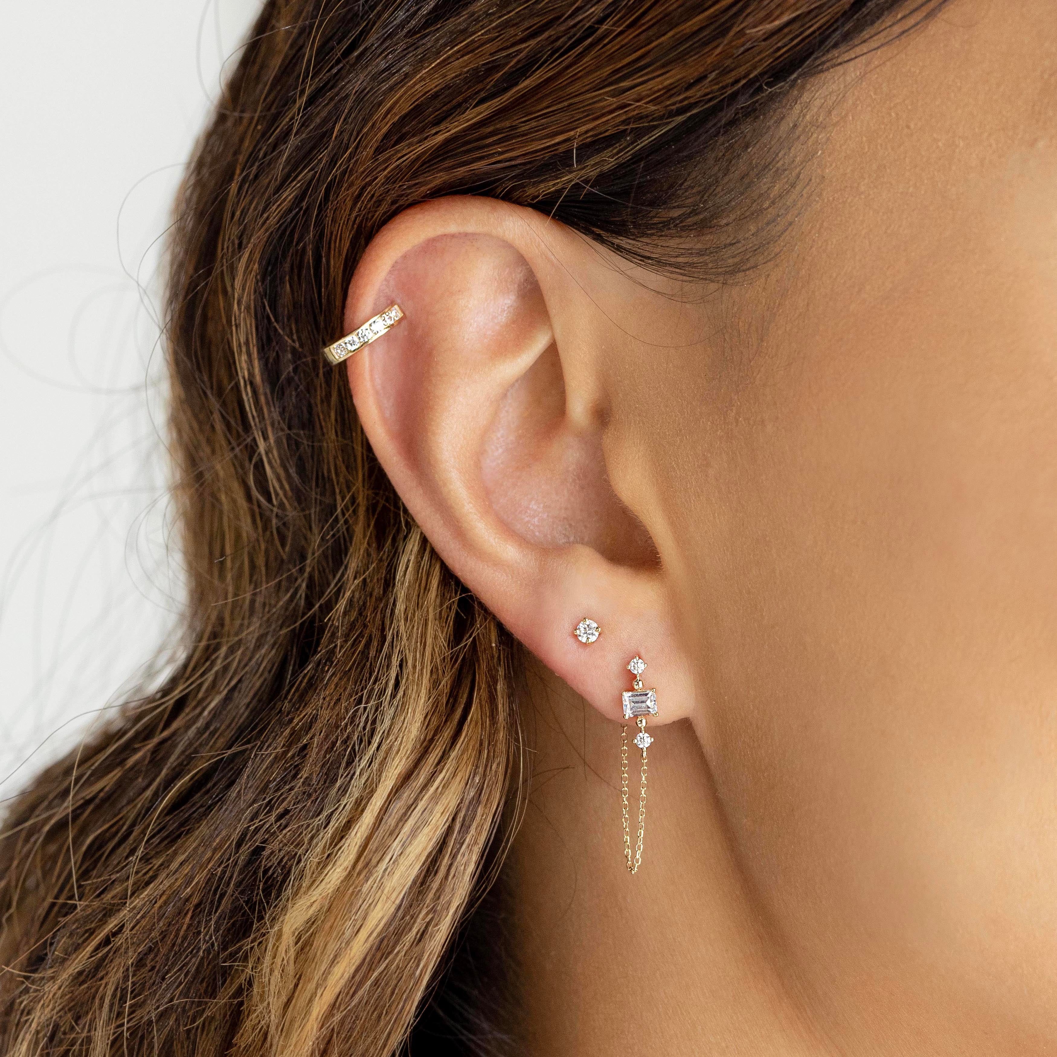 Round Brilliant hoop earrings with diamond simulants in 10 carat yellow gold - Image 3