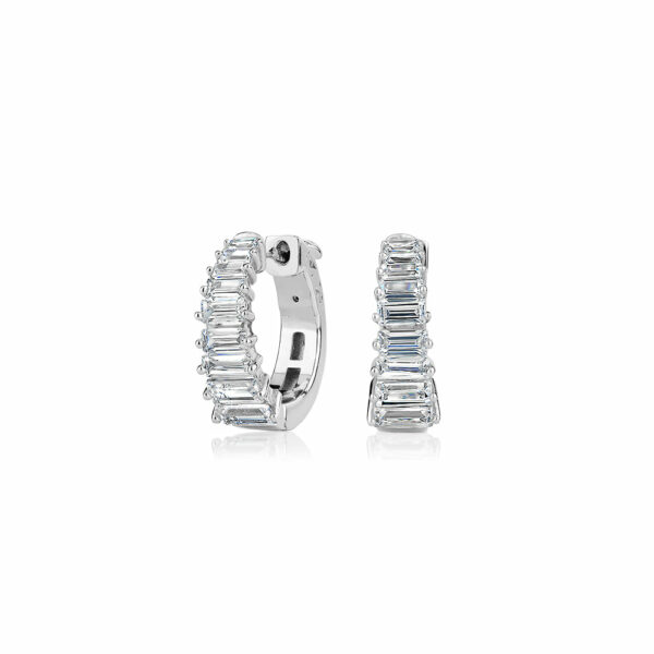 Emerald Cut hoop earrings with diamond simulants in sterling silver