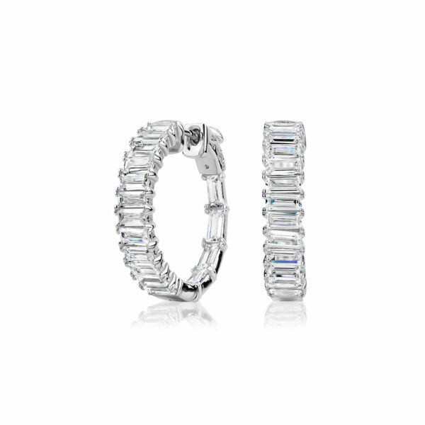 Emerald Cut hoop earrings with 12.32 carats* of diamond simulants in sterling silver