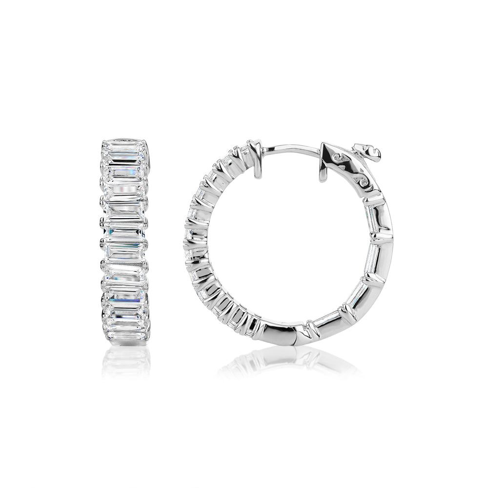 Emerald Cut hoop earrings with 12.32 carats* of diamond simulants in sterling silver - Image 2