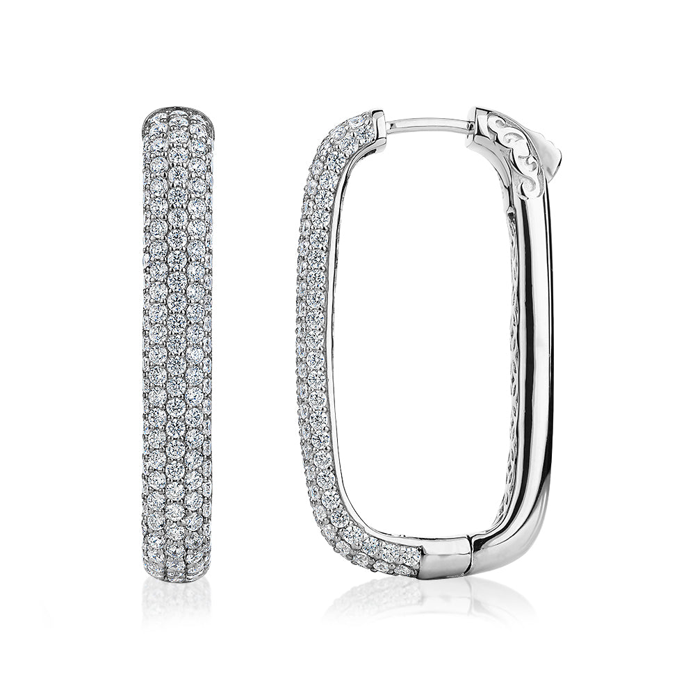 Round Brilliant hoop earrings with 2.58 carats* of diamond simulants in sterling silver - Image 2