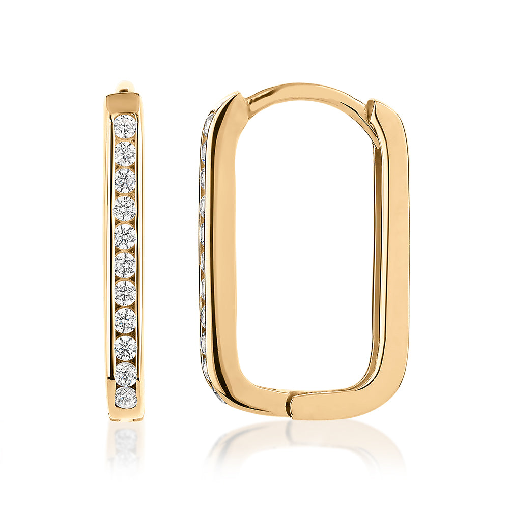 Round Brilliant hoop earrings with diamond simulants in 10 carat yellow gold - Image 2