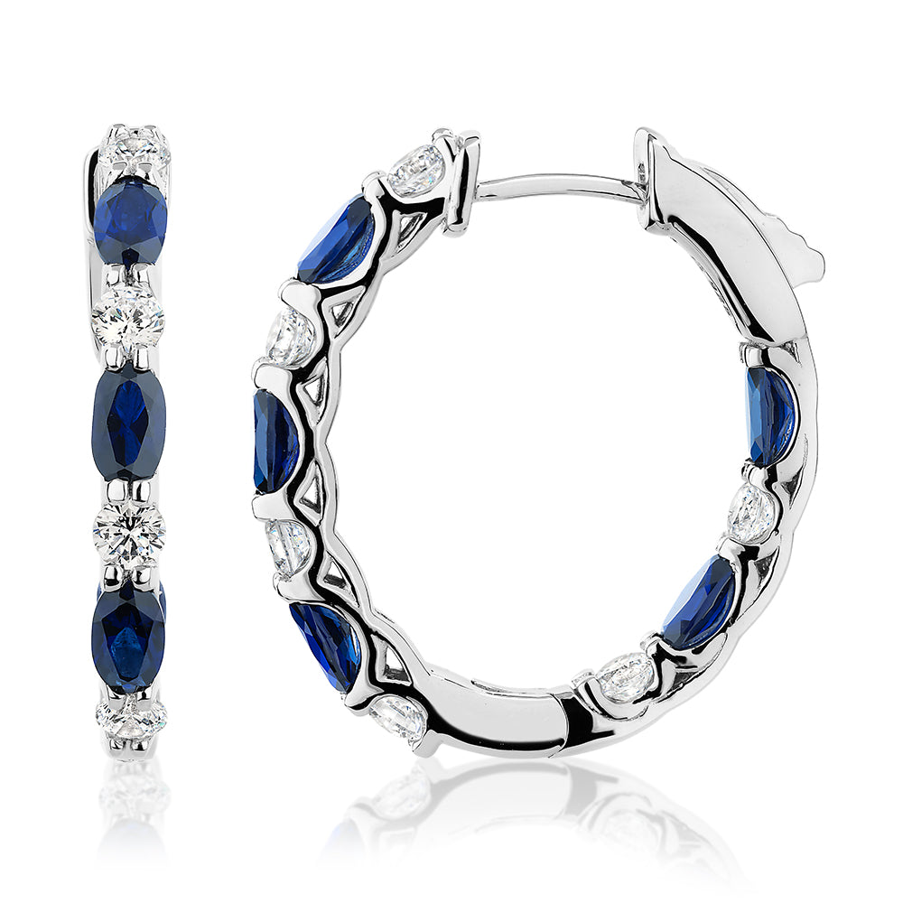 Round Brilliant and Oval hoop earrings with sapphire simulants and 1.32 carats* of diamond simulants - Image 2