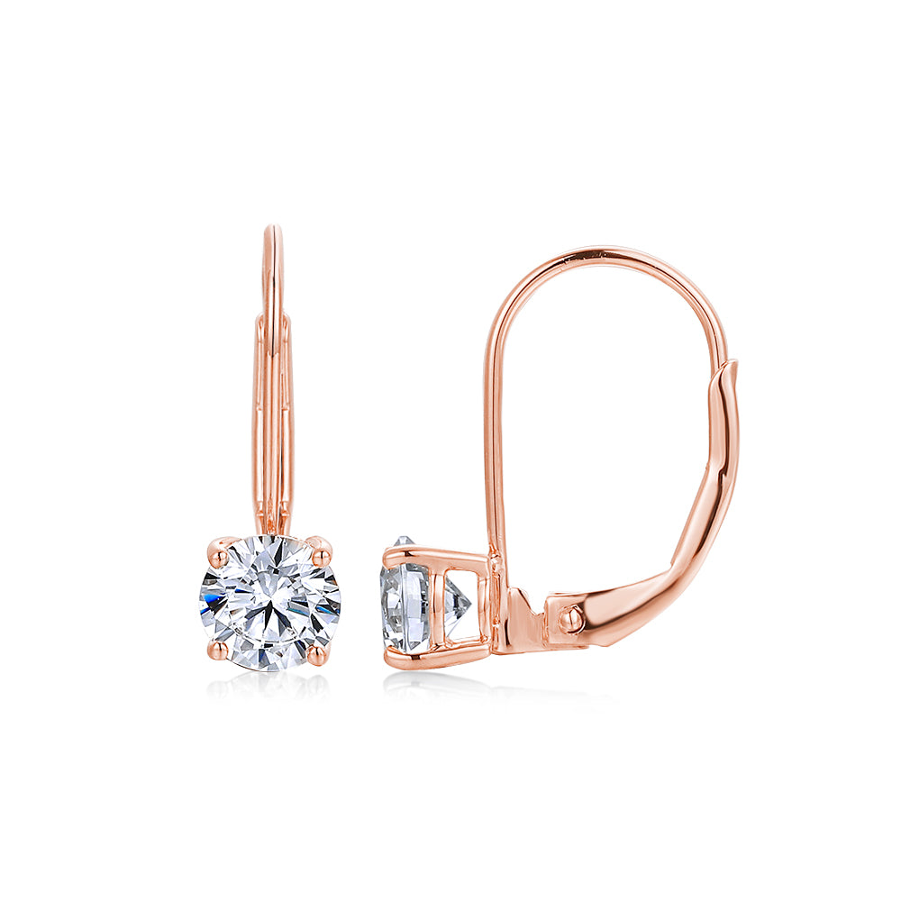 Round Brilliant drop earrings with 1 carat* of diamond simulants in 10 carat rose gold - Image 2