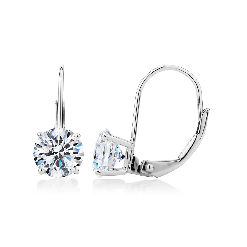 Round Brilliant drop earrings with 2 carats* of diamond simulants in 10 carat white gold - Image 2