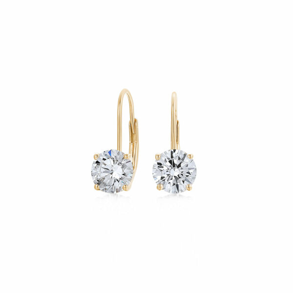 Round Brilliant drop earrings with 2 carats* of diamond simulants in 10 carat yellow gold