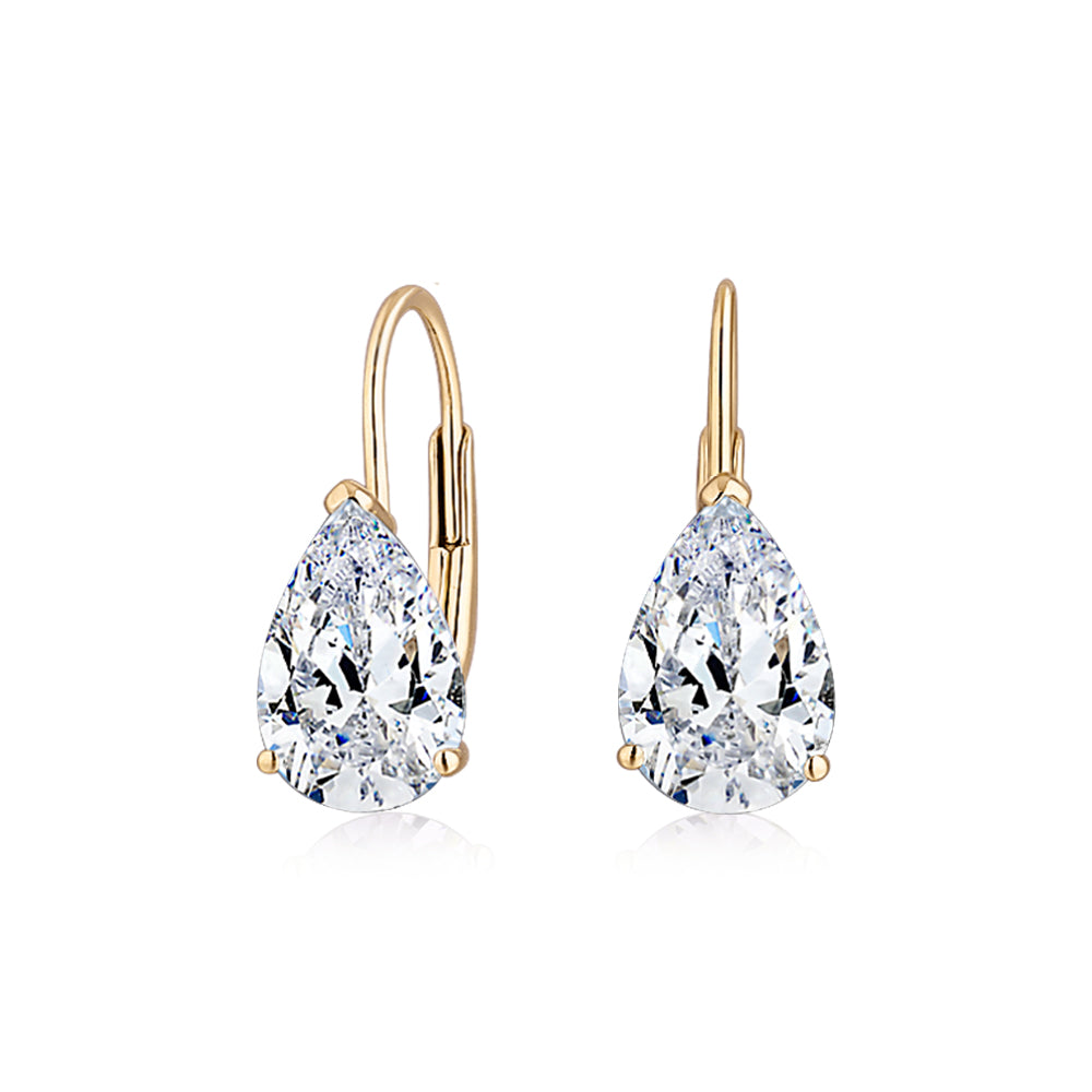 Pear drop earrings with 2 carats* of diamond simulants in 10 carat yellow gold