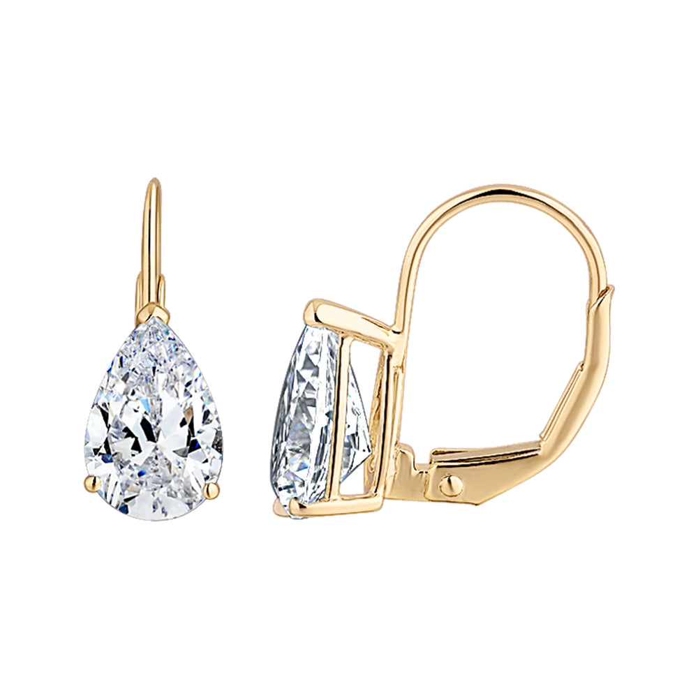 Pear drop earrings with 2 carats* of diamond simulants in 10 carat yellow gold - Image 2