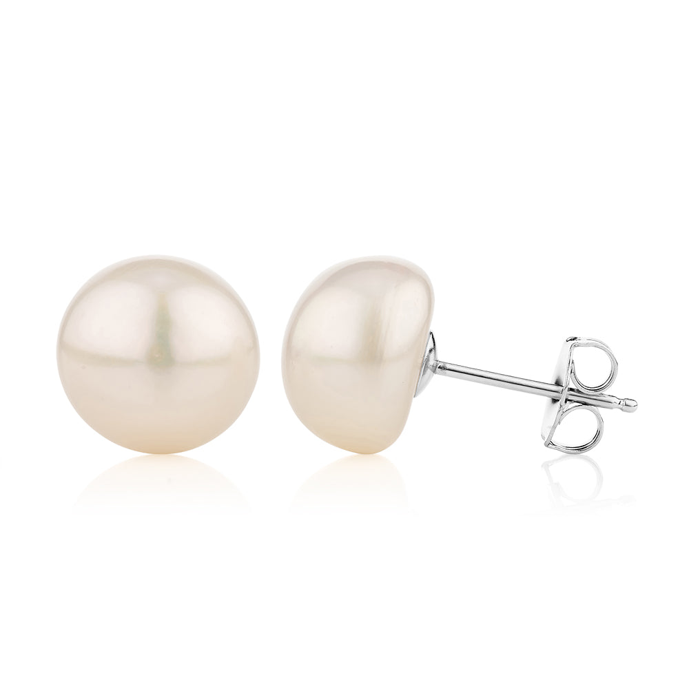 Cultured freshwater pearl 11mm stud earrings in sterling silver - Image 2