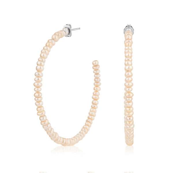 Cultured freshwater pearl hoop earrings in sterling silver