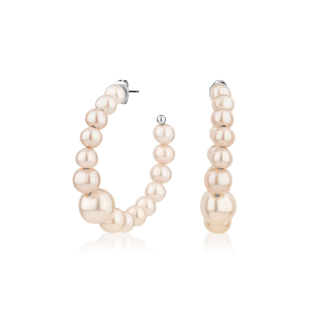 Cultured freshwater pearl hoop earrings in sterling silver