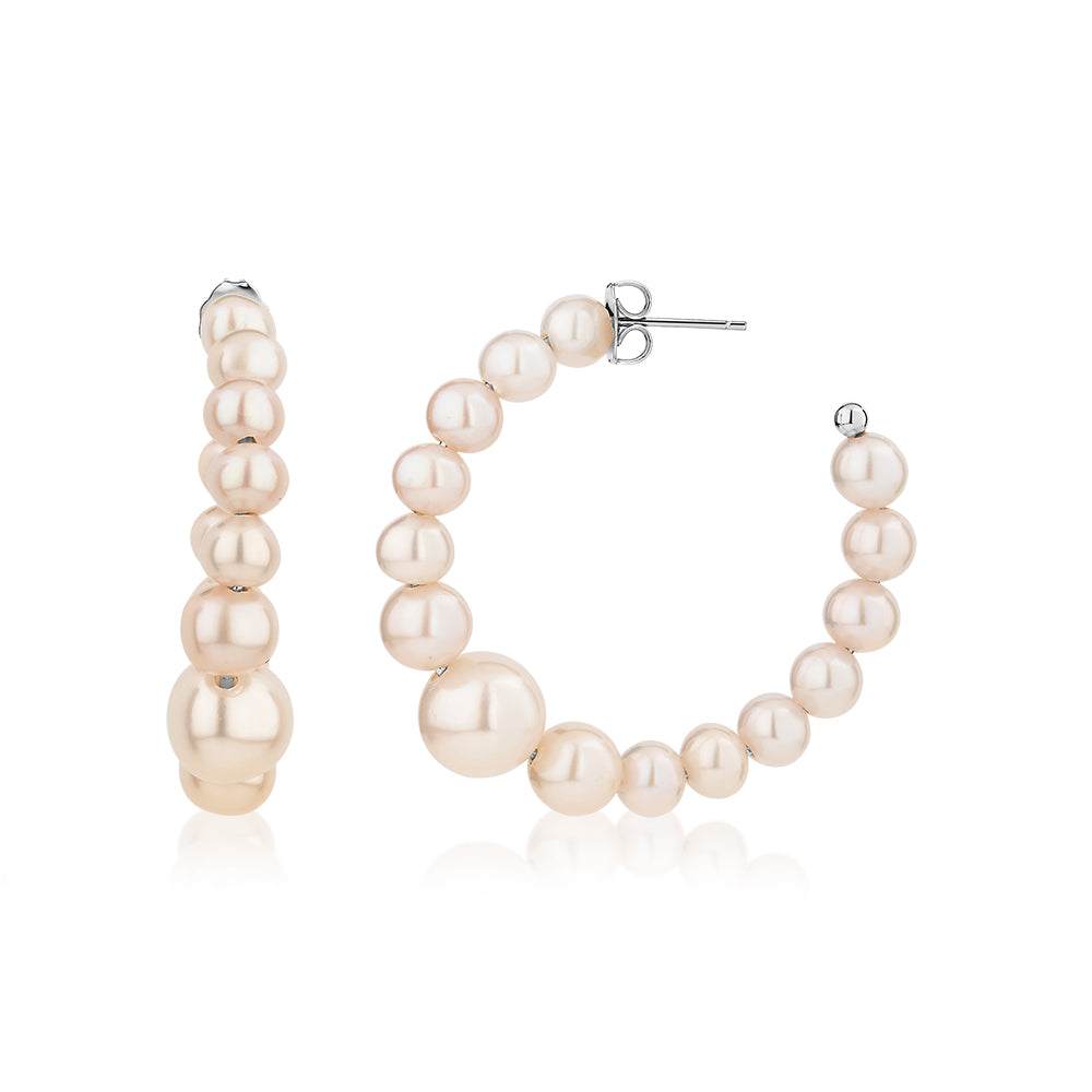Cultured freshwater pearl hoop earrings in sterling silver - Image 2