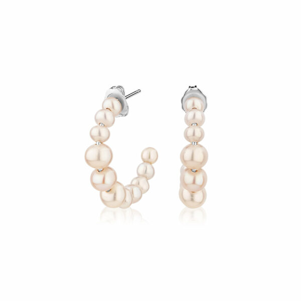 Cultured freshwater pearl hoop earrings in sterling silver