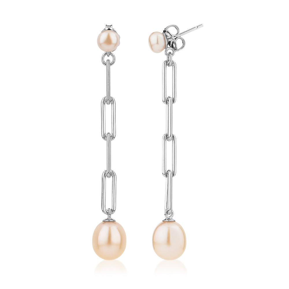 Cultured freshwater pearl drop earrings in sterling silver - Image 2