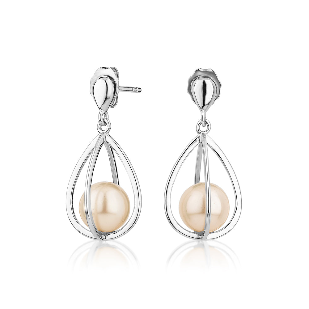 Cultured freshwater pearl drop earrings in sterling silver