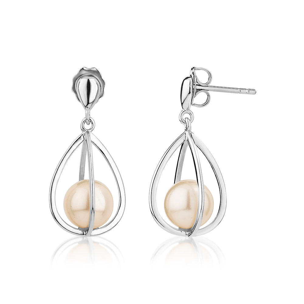 Cultured freshwater pearl drop earrings in sterling silver - Image 2