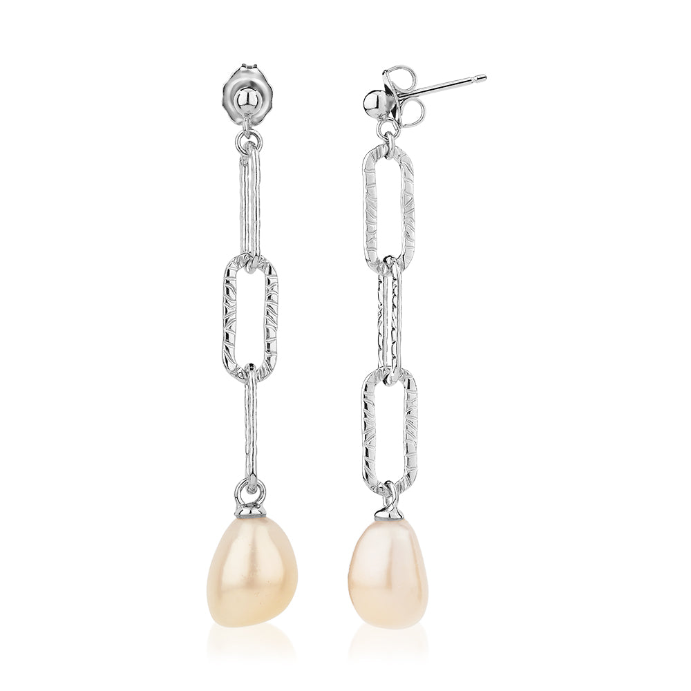 Cultured freshwater pearl drop earrings in sterling silver - Image 2