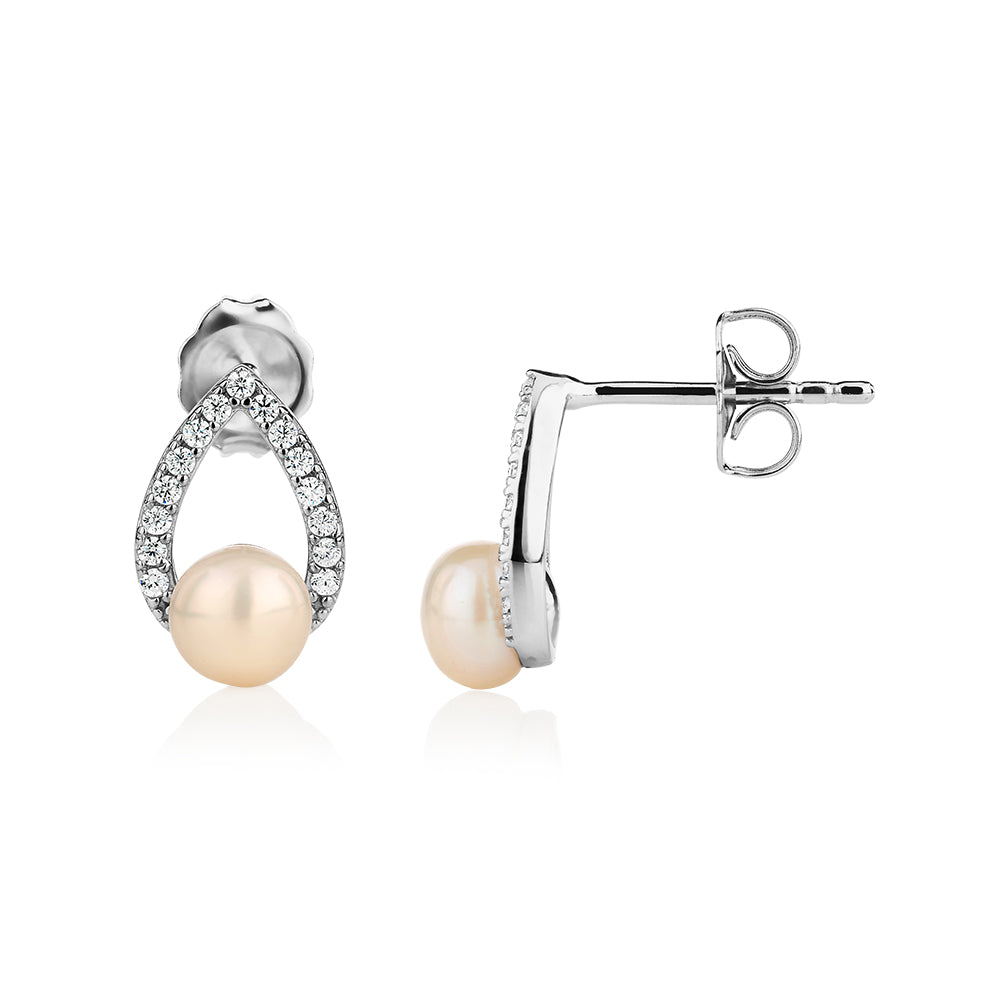 Cultured freshwater pearl stud earrings in sterling silver - Image 2