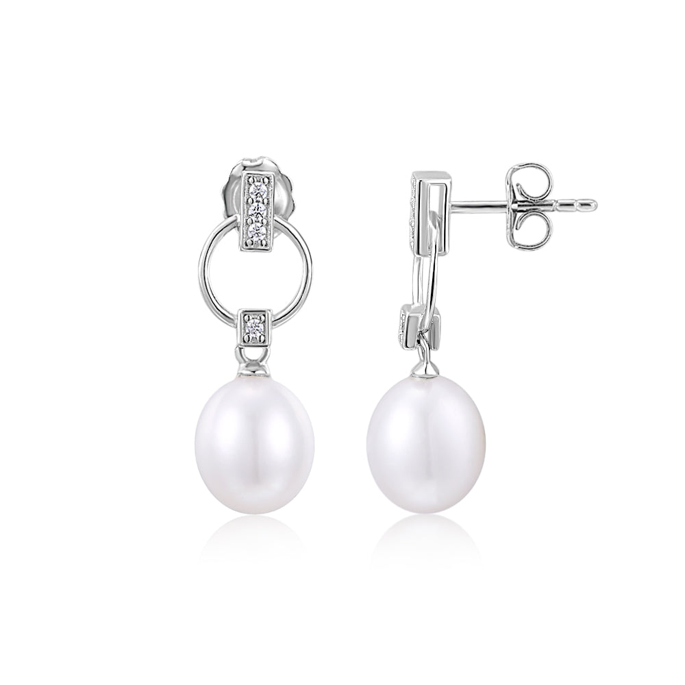 Cultured freshwater pearl drop earrings in sterling silver - Image 2