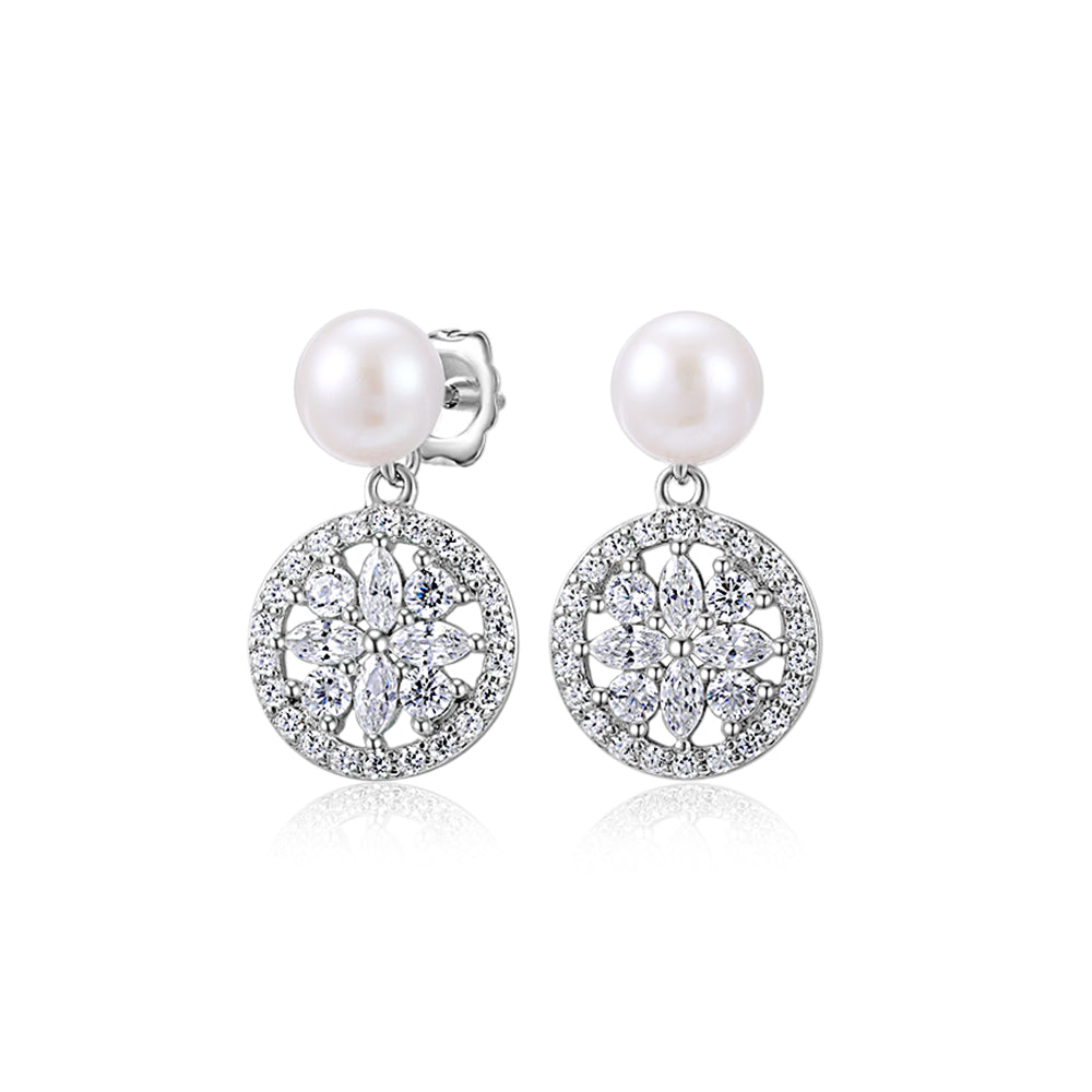 Cultured freshwater pearl drop earrings in sterling silver