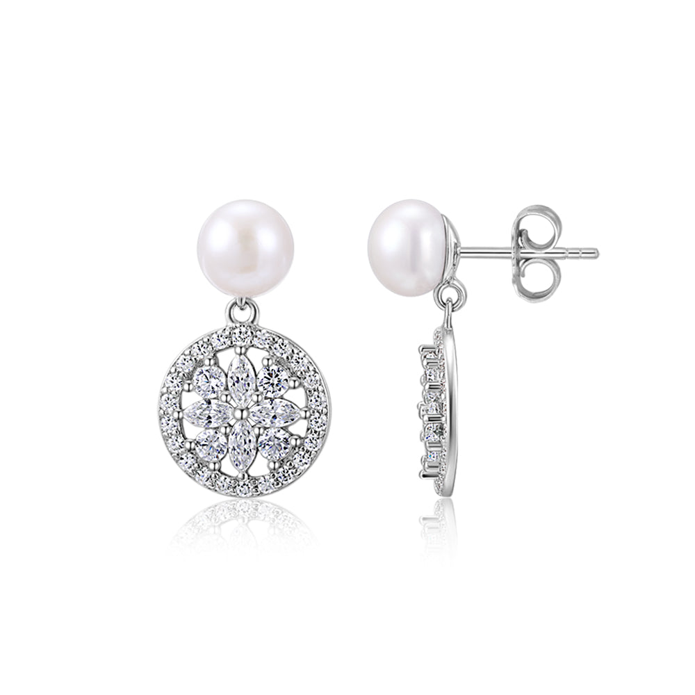 Cultured freshwater pearl drop earrings in sterling silver - Image 2